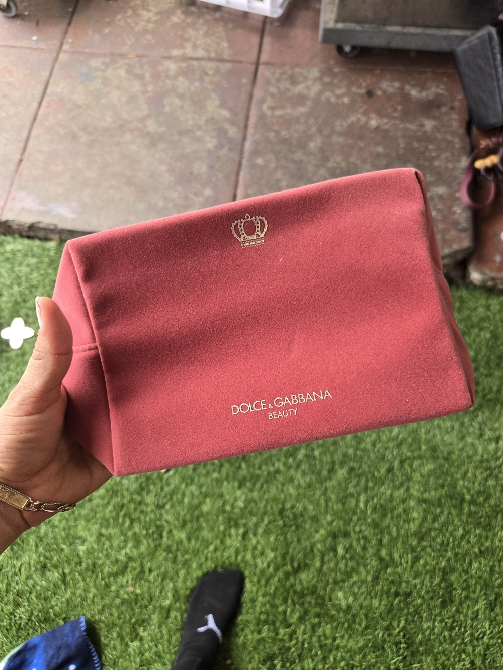 Dolce & Gabbana Rose Pink Cosmetic Pouch with Gold Crest